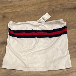 White Tube Top with Red and Blue Stripes